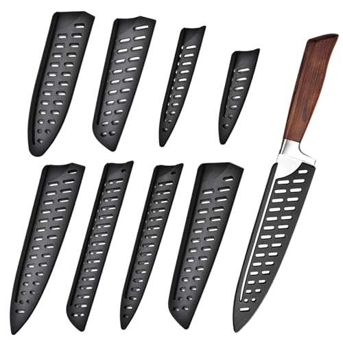 8 Piezas Protectora de Cuchillo de Cocina, Funda Cuchillos Multitalla, Negro con Diseño Perforado, Protectores Plástico