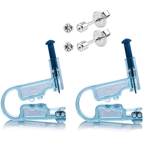 2 PCS Disposable Safety Asepsis Ear Piercing Gun Unit Tool With Ear Stud Asepsis Pierce Kit (White)