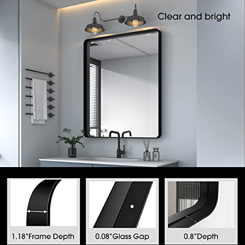 Okpal 40 Inch Bathroom Mirror, 40X32 Black Framed Wall Hanging Vanity Mirror, Modern Rounded Corner Rectangle Mirror(Horizontal/Vertical) #TOP1