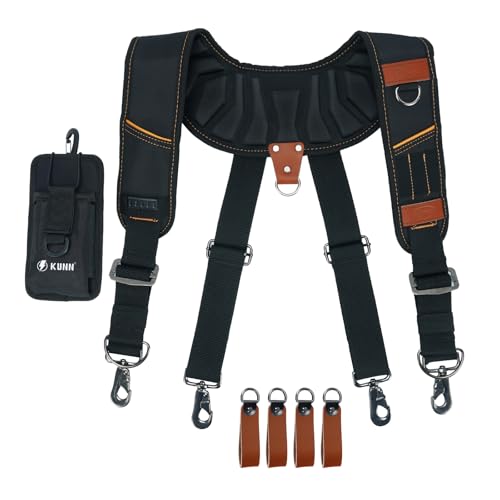 KUNN Leather Tool Belt Suspenders Construction Bag Suspenders Molded Air Channel Work Belt Suspender for Carpenter Electrician,Brown