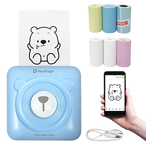 Portable Smart Photo Printer, Mini Thermal Printer Bluetooth Label Memo Receipt Instant Sticker Printer Small Smartphone Printer for iOS & Android Phone with 6+1 Printer Paper Rolls
