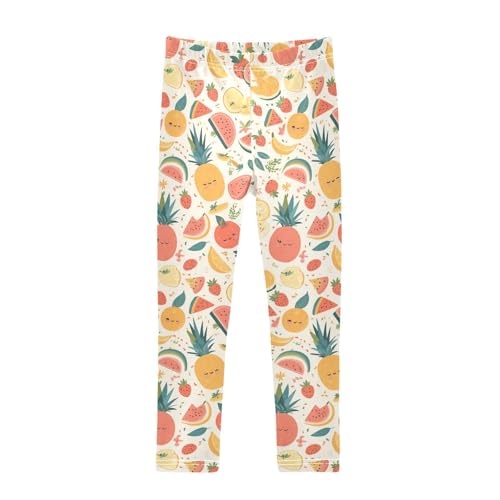 Colourful Tropical Fruits Kids Baby Girls Basic Leggings Comfortable High Waisted Athleisure Pants Running