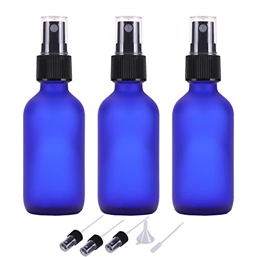 LIYUABU Botella de spray de vidrio vacías azul esmerilado de 60 ml atomizador de niebla fina pequeña reutilizable botellas