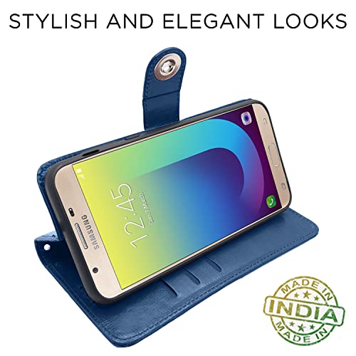 Image of Pikkme Samsung Galaxy J7 Prime Flip Cover Leather Finish | Inside TPU with Card Pockets | Wallet Stand and Shock Proof | Complete Protection Flip Case (Button Blue)