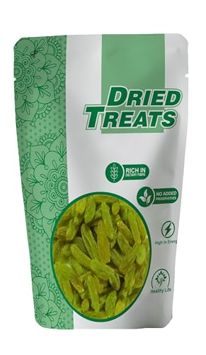 Image of Dried Treats Kishmish (Green Raisins) 200 Grams - Hari Darakh | Green Raisns Nutrient-Rich Superfood for Energy |Hari Kishmish Rich Source of Potassium & Dietry Fiber - This seedless Kishmish is the Best Snack for Every Age Group | High Quality Kishmish | Delicious Snack