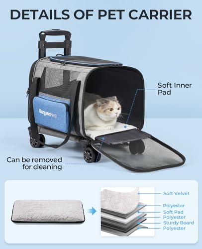 Burgeonnest CCWW Cat Carrier With Wheels, Airline Approved Pet Carrier thumb #4