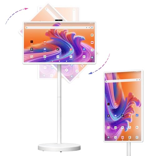 Image of 32 inch Portable Smart TV with Android 15, 1080P Touch Screen Monitor on Wheels, EDLA-Certified, 8GB+128GB Storage, 5MP Camera, 10H Playing Time, Rotatable Display, Wireless Casting, Voice Remote Control