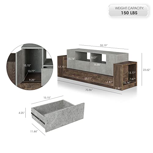 Iohomes Chauncy Contemporary 2 Open Shelves Tv Stand With 2 Drawers On Metal Glides, Media Center With Side Cabinets, For Family Room, Entertaining, Movie Night, 71-Inch, Gray Concrete #TOP2