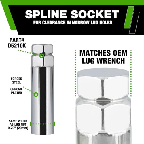 Image of DPAccessories Lug Nuts Compatible with 1999-2004 Jeep Grand Cherokee | Chrome Spline Style | Aftermarket Aluminum Wheels Only | Set of 20 Wheel Nuts & 1 Tool | DGCH02A-CH /1