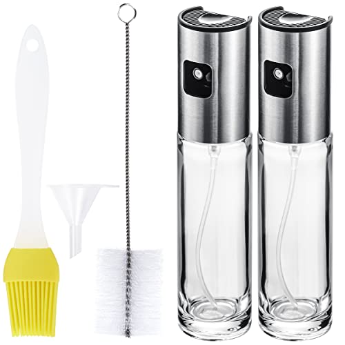 HORRAu 2PCS Olive Oil Spray Bottle, 100ml Glass Cooking Oil Sprayer Dispenser Mister for air Fryer, Kitchen, BBQ, Baking