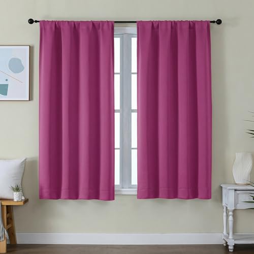 Image of Simplebrand Ava Hot Pink Short Blackout Curtains for Bedroom 54 Inches Long 2 Panels Set, Solid Thermal Insulated, Energy Saving Window Treatment Curtains Blackout Drapes, W40 x L54 Inch