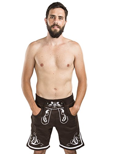 Lederhosen Corti Uomo Lech In Vera Pelle Di Capra Marrone Con Cintura E Bretelle - Taglie XS-3XL Per Oktoberfest - Tannhauser