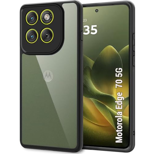 Image of TheGiftKart Hybrid Shockproof Back Cover Case for Motorola Moto Edge 70 5G | Hard Back Cover Case for Motorola Edge 70 5G (PC & TPU, Transparent Clear Back, Black Sides)