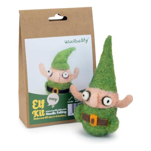 Image of Woolbuddy Needle Felting Kit (Elf) for Beginner Adults, Starter Set with Wool, Felting Needles & Instructions, Christmas Gift Idea