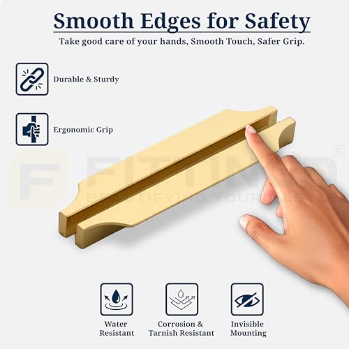 Image of Goldcrest 20cm Handle for Wardrobe & Cabinet /Cupboard Handle /Wardrobe Handle /160mm Hole to Hole (PVD Gold) Pack of 1 - Right Side Handle-| 3 Years Warranty |