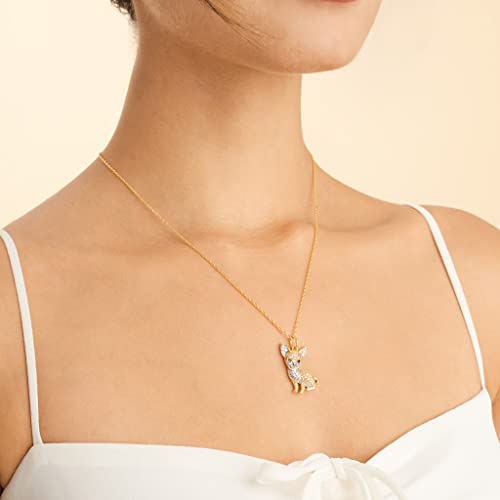 Scamper & Co Dog Breed Pendant Necklace For Women And Girls - Genuine Gemstone And Cubic Zirconia Puppy Charm, Premium Sterling Silver Jewelry Gift For Dog Moms, Real 18K Yellow Gold Or Rhodium Plating, 18 To 20 Inch #TOP1