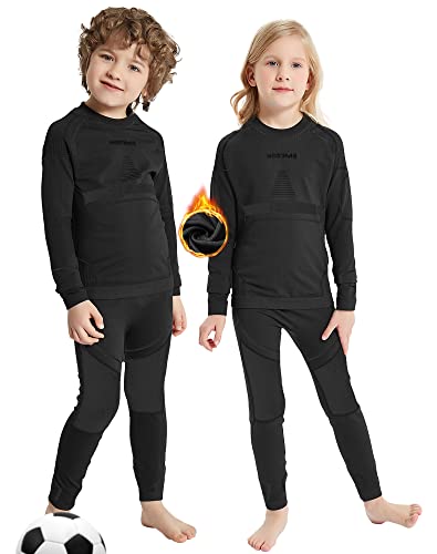 NOOYME Funktionsunterwäsche Kinder Skiunterwäsche Thermounterwäsche Atmungsaktiv & Hautfreundlich Sportunterwäsche Fussball ExtraWarm Schwarz (110/116) 110-115cm