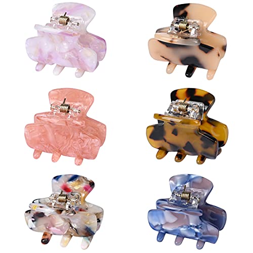 Hair Claw Clips for Women Tortoise Barrettes Acrylic Small Hair Jaw Clips for Thin Hair Leopard Print Jaw Clips Clamp Barrettes for Women Handmade Ponytail Holder Grip(6 Packs, Assorted Color)