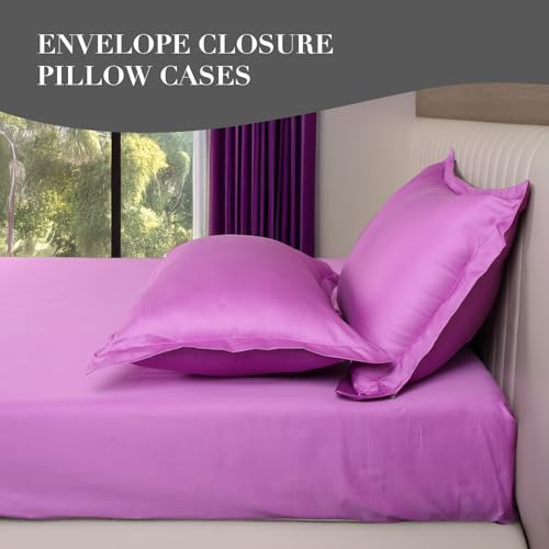 Image of LANE LINEN 400TC Super King Size Bedsheet with 2 Pillow Cases | 100% Cotton 3 Pc Bedding Set (2.74 M x 2.74 M) | Breathable & Wrinkle-Free | Sustainable & Eco Friendly Bedding Set (Mulberry)