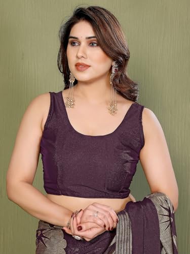 Image of Satrani Women's Shimmer Georgette Foil Printed Saree with Unstitched Blouse Piece