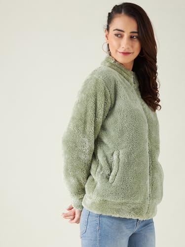 Image of Modeve Women Solid Full Sleeve Fur Standard Length Jacket For Winter