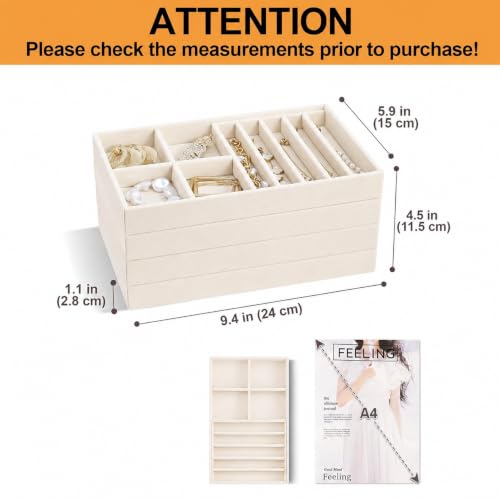 Image of ProCase Stackable Jewelry Organizer Trays for Drawers, Jewelry Drawer Inserts Container Display Case Storage for Earring Necklace Rings Bracelet with Removable Dividers -Beige, 4 Layers