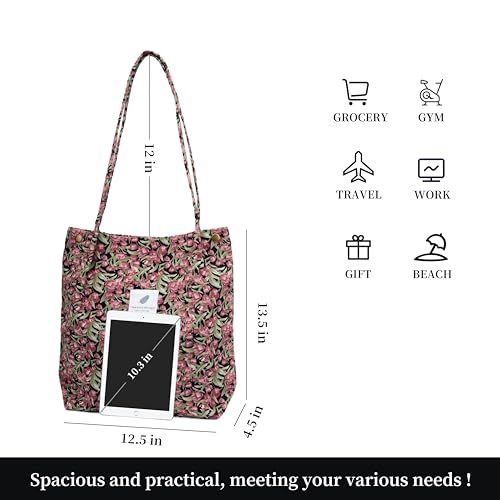 Image of TOPASION Cute Corduroy Tote Bag Canvas Shoulder Handbags for Women Travel Shopping