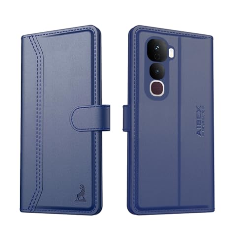 Image of AIBEX Compatible for Vivo Y400 Pro 5G Flip Cover Leather Finish with Magnatic Closure | Inside TPU with Card Pockets | Wallet Stand | Complete Protection Flip Case -Blue