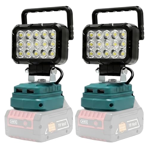 2PCS Kabellose LED-Lampe für Bosch 18V Akku 58W 4800lm LED Arbeitsleucht Breitstrahl-Flutlicht mit USB- und Typ-C-Ladeanschlüssen Taschenlampe für Notfälle