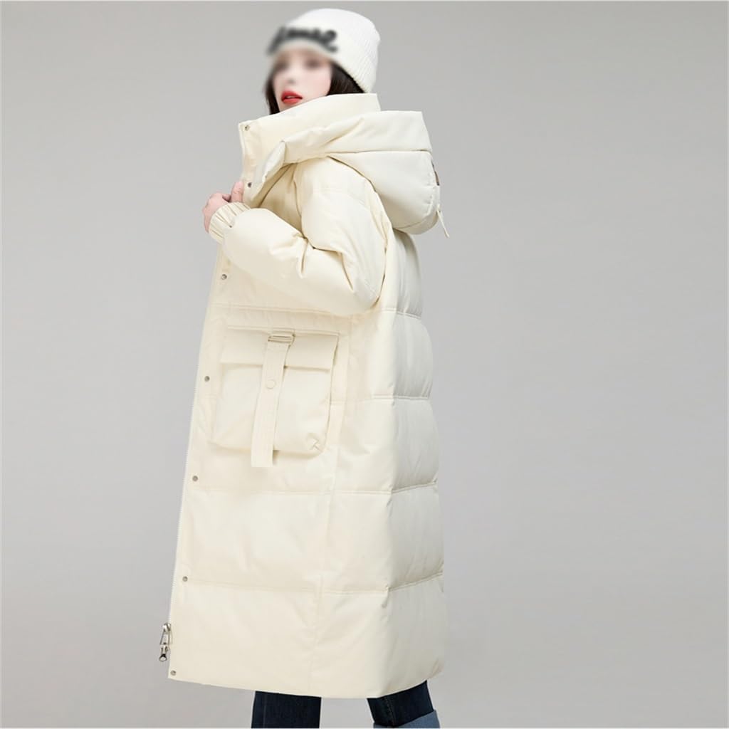 Down Jacket Women's Mid-length Over The Knee Thickened Warm Winter Jacket Hooded Large Pockets