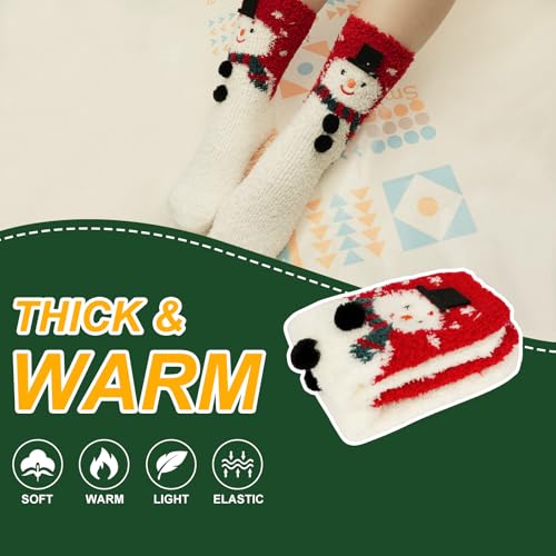 Image of Fuzzy Snowman Winter Socks - Soft & Warm Non-Slip Lounge Socks for Women & Men, Cozy Cold Weather Gift, Cute Novelty Slipper Socks