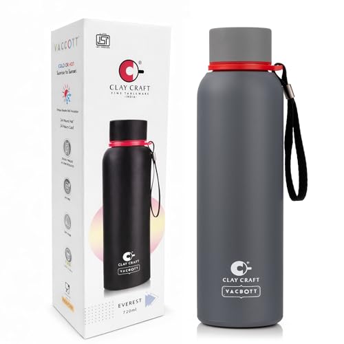 Image of CLAY CRAFT VACBOTT Everest Hike Double Wall|18 Hours Hot and 24 Hours|Cold Water Bottle Vacuum Insulated Flask Bottle 700ml|Leak Proof|BPA-Free| BIS Certified| Made in India|1 Year Limited Warranty