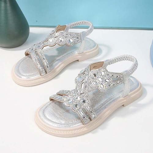 Girls Summer Sandals Kids Bohemian Rhinestone Flower Crystal Open Toe Princess Flats Sandal with Elastic Ankle Strap3