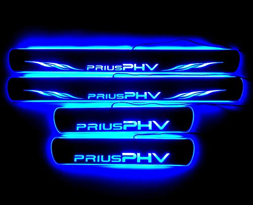 IDHIA トヨタ プリウス PHV LED スカッフプレート キッキングプレート サイドステップ ガーニッシュ 黒鏡面 (ブルーLED)
