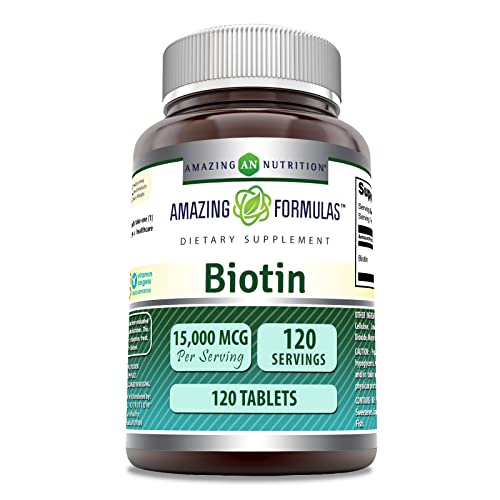 Amazing Formulas Biotin Supplement | 15000 Mcg Per Serving | 120 Tablets | Non-GMO | Gluten Free | Made in USA