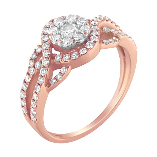 Haus of Brilliance 10K Rose Gold 3/4 Cttw Diamond Floral Cluster Head and Twisted Shank Cocktail Ring (H-I Color, SI1-SI2 Clarity)- Size 7