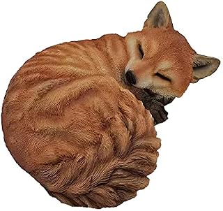 Garden and Home Decor - Realistic Fox Woodland Polyresin Statue - Hand Painted Figurine - Intricate Detail Suitable for Indoor or Outdoor Use - Frost and Fade Resistant Animal Lawn Ornament (Sleeping)