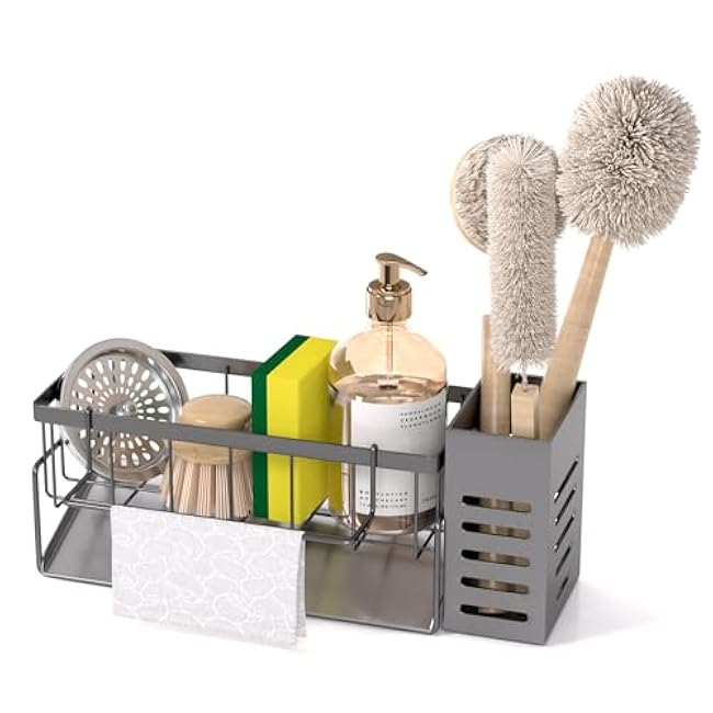 NET MEYA Kitchen Caddy Sink Organizer,Dish Sponge Holder for Kitchen Sink,Soap Dispenser Storage,Kitchen Accessories for Countertop,Stainless Steel Sink Caddy for Kitchen
