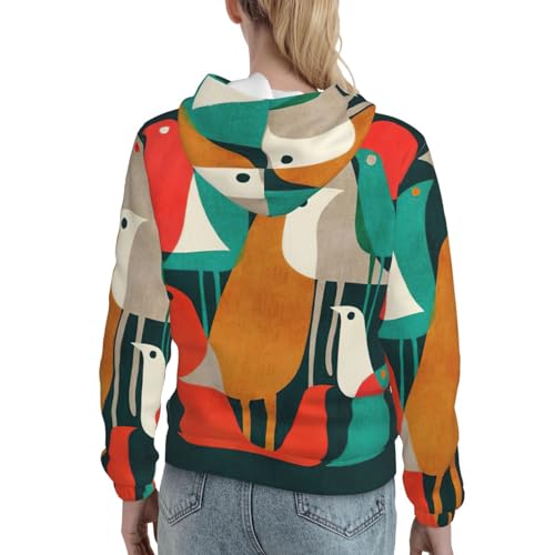 Sweat à capuche imprimé oiseaux avec poche kangourou extensible - 4