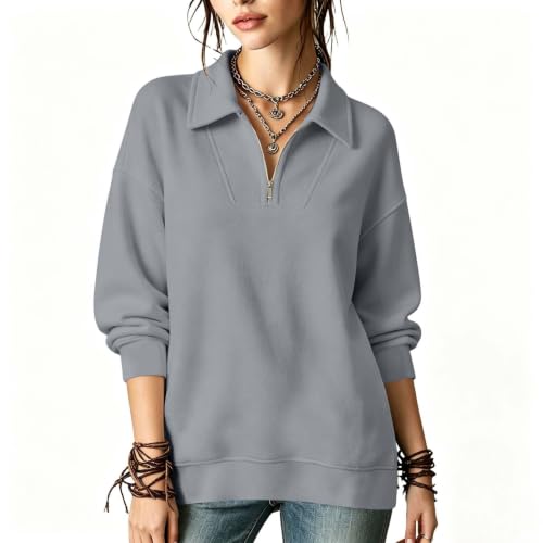FPMLUXLL Women's Half Zip Collared Sweatshirt Trendy Casual Fall Pullover - image 3