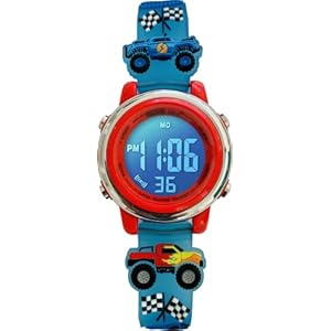 Preschool Collection Reloj digital con luz para niños, camiones monstruo, dinosaurios, tiburón, unicornio, mariposa, araña, niñas, niños, escuela