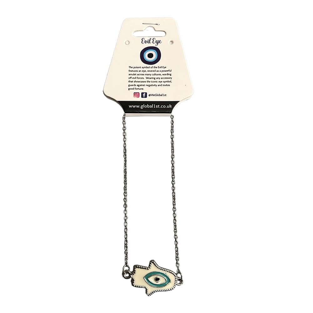 VIE Evil Eye Anklet, White Hamsa Hand (JIT)