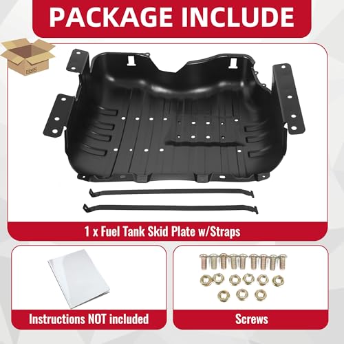 ECOTRIC Fuel Tank Skid Plate Cover w/Straps Compatible with 1999-2004 Jeep Grand Cherokee Replacement for 52100376AB 52100376AD 52100376AE 52100376AF 52100376AG Steel Fuel Tank Brush Guard