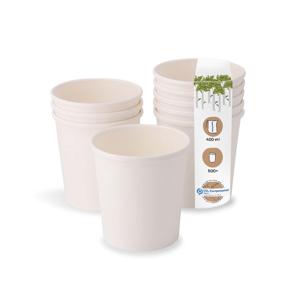 BIOZOYG Bicchieri di Cartone per Alimenti Bicchieri Monouso bianchi I Bicchieri compostabili con Rivestimento interno realizzato con barriera interna a base d'acqua I 500 Bicchieri di Carta 400ml