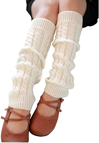 VUCDXOP Damen Langer Beinwärmer Frauen Mädchen Winter Crochet Stricken Stulpen Beinstulpen Beinwärmer Kniestrümpfe Legwarmers Strümpfe Overknees, in Einheitsgröße, Weiß