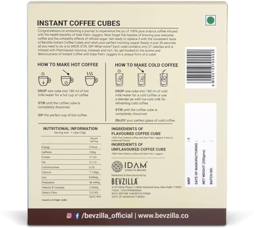 Image of Bevzilla 20 Irish Cream Instant Coffee Cubes |Made with Date Palm Jaggery & Arabica Beans | Zero Refined Sugar | Real Ingredients, No Preservatives | Perfect for Hot & Cold Coffee