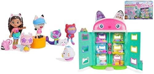 Spin Master Gabby's Dollhouse Travel Figure Set with 5 Cat Toys & Meow-Mazing Interactive Dollhouse with 7 Rooms, LCD Screen & Sound Effects Bundle