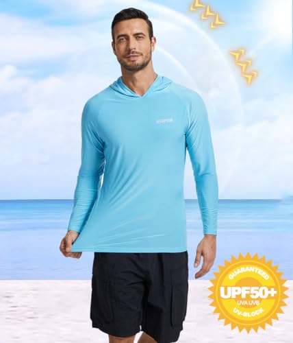 2 Pack Men’s UPF 50+ Fishing Shirts Long Sleeve UV Sun Hoodie Quick-Dry Swim Rash Guard Lightweight Shirt for Outdoor2