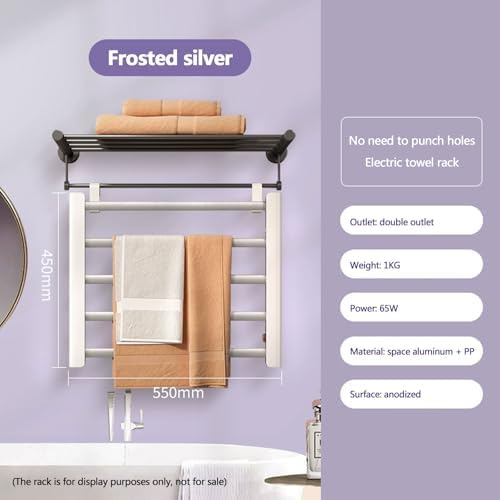 Smart Electric Heated Towel Rack for Bathroom Wall Mounted Drying Rack Household Spa Essential for Bathrobe Blanket & Pajama Frosted Silver image 2