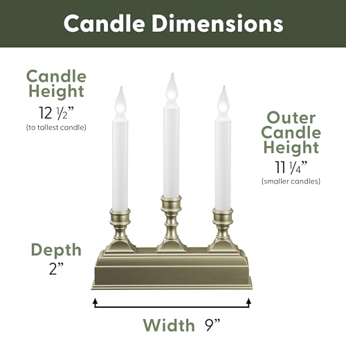 Image of 612 Vermont Battery Operated LED Window Candelabra, 3 Light, Pewter | Bright Hot Spot, 8 Hour Timer, Flicker or Steady Light, White 3000K Light, Pewter Silver Plastic Base, VT-1530P